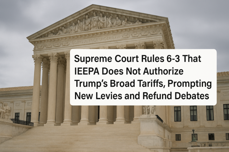 Supreme Court Rules 6-3 That IEEPA Does Not Authorize Trump’s Broad Tariffs, Prompting New Levies and Refund Debates